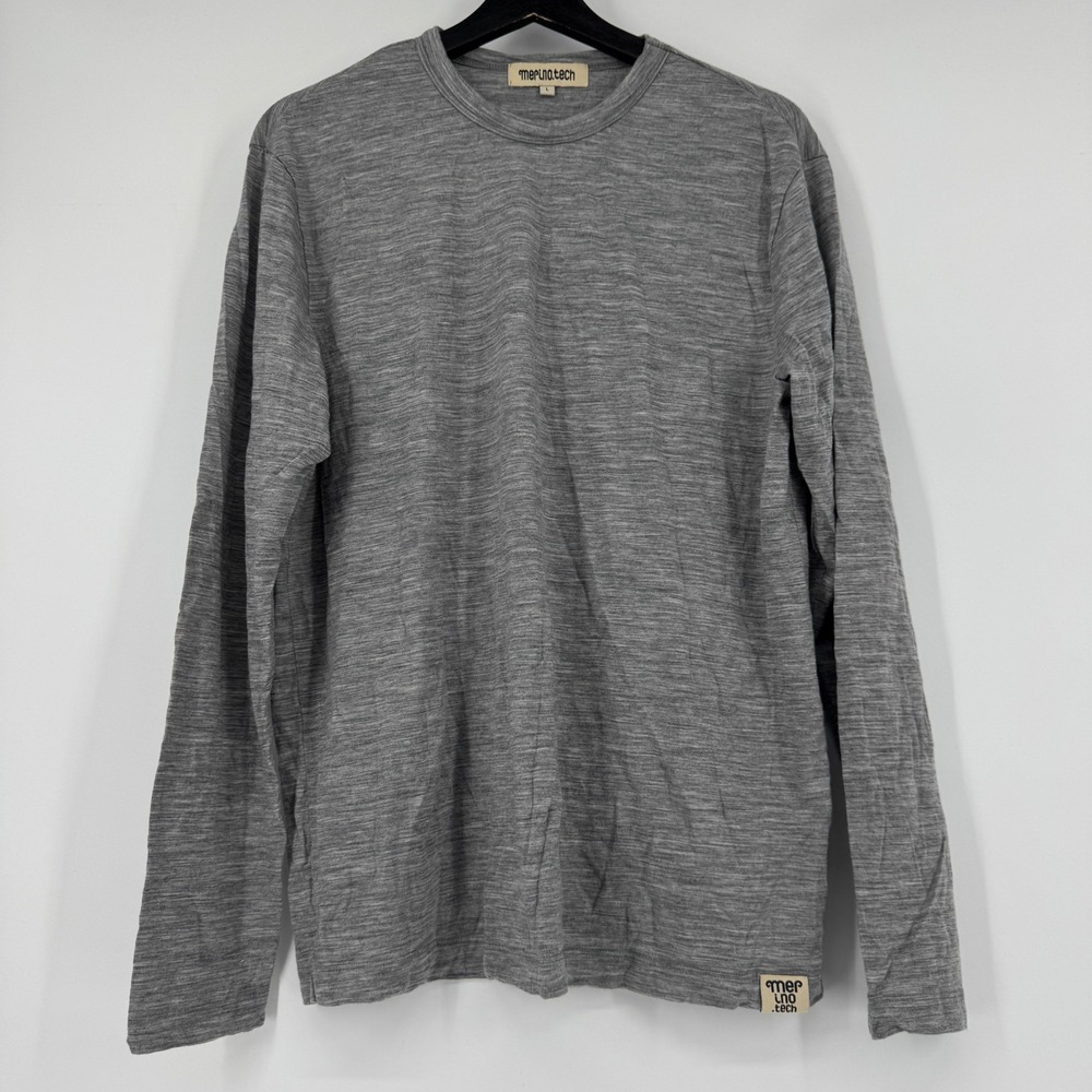 Merinotech Mens Large Gray 100% Organic Merino Wool Long Sleeve Base Layer Shirt